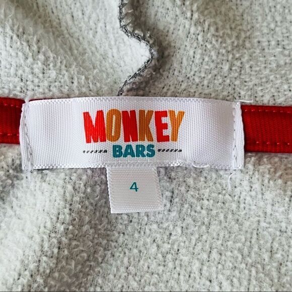 Monkey Bars grey fleece hoodie girls red zipper stars on left side size 4 - Picture 5 of 7